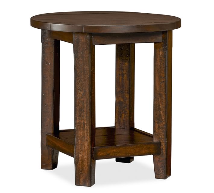 Side Table benchwright round side table, rustic mahogany | pottery barn Side Table benchwright round side table, rustic mahogany | pottery barn