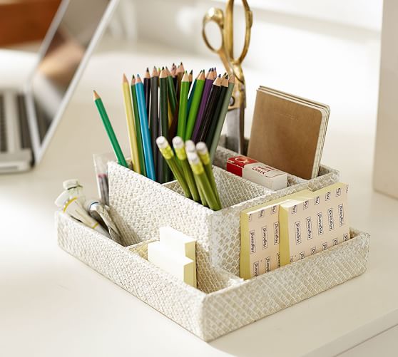 Pandan White Wash Desk Accessories Pottery Barn