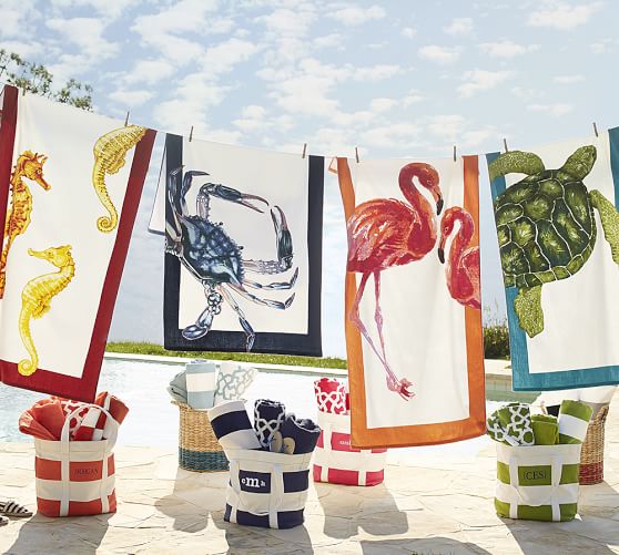 Seahorse Printed Beach Towel Pottery Barn