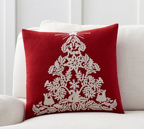 Christmas tree embroidered pillow cover  pottery barn Christmas tree embroidered pillow cover  pottery barn