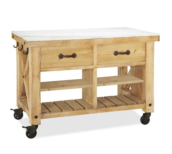 Hamilton Reclaimed Wood MarbleTop Kitchen Island Pottery Barn