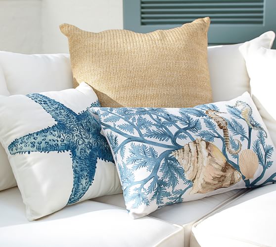 Painted Blue Coastal Indoor/Outdoor Lumbar Pillow Pottery Barn