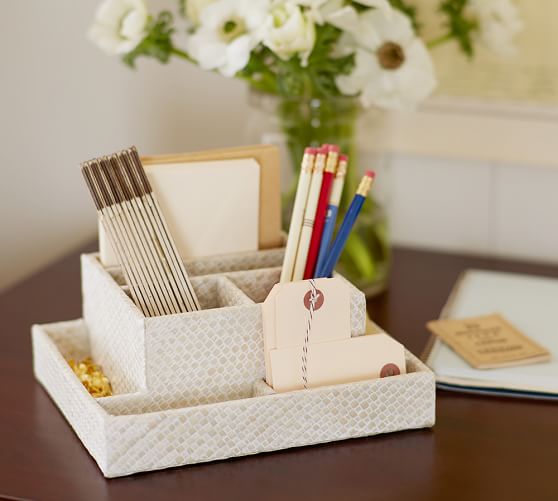 Pandan White Wash Desk Accessories Pottery Barn