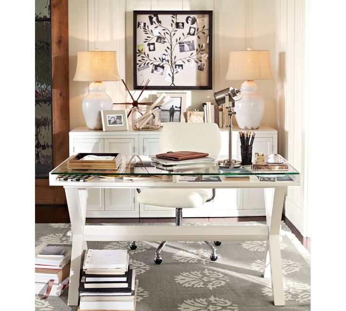 ava glass display wood desk | pottery barn ava glass display wood desk | pottery barn