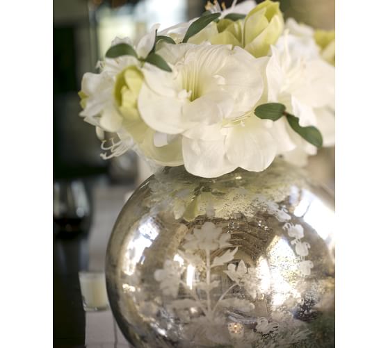 Floral Etched Mercury Glass Vase Pottery Barn