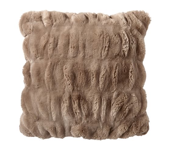 Ruched Faux Fur Pillow Cover Taupe Pottery Barn