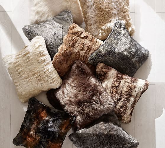 Ruched Faux Fur Pillow Cover Taupe Pottery Barn