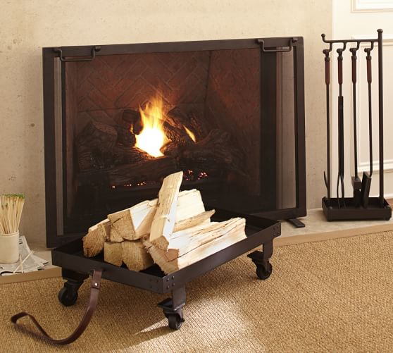 Industrial Fireplace Single Screen | Pottery Barn Taking its cue from industrial metalwork