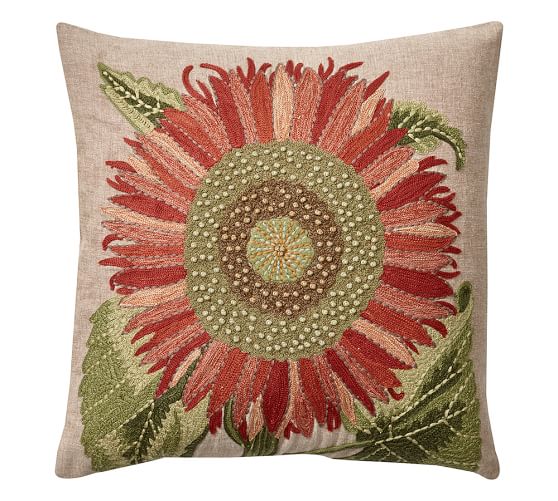 Single Sunflower Embroidered Pillow Cover Pottery Barn