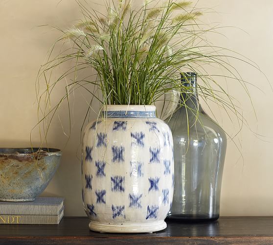 Blue Ikat Terra Cotta Vase Pottery Barn