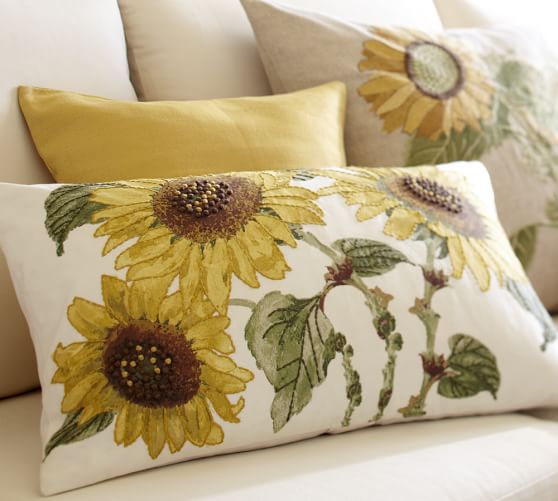 Sunflower Embroidered Lumbar Pillow Cover Pottery Barn