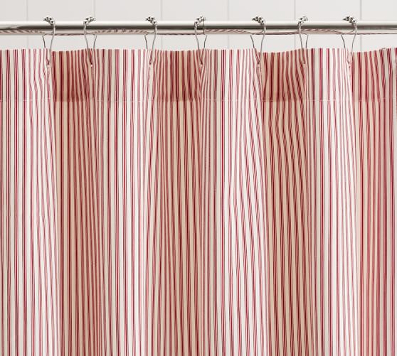 Ticking Stripe Ruffle Shower Curtain Pottery Barn