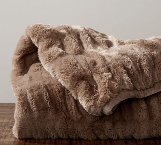 Ruched Faux Fur Oversized Throw Taupe Pottery Barn