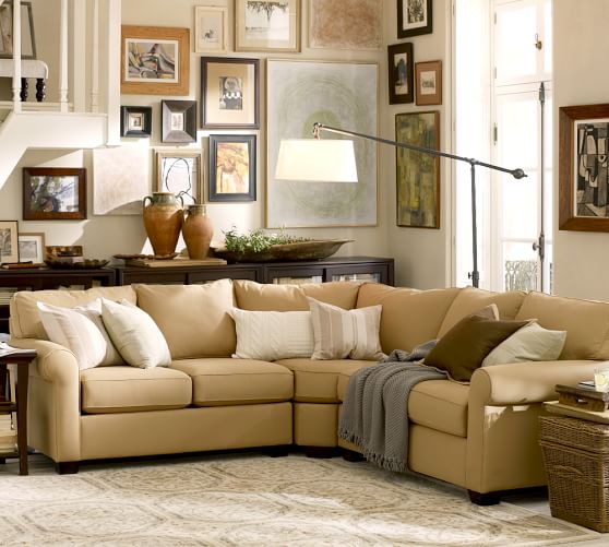 Buchanan Roll Arm Upholstered Curved 3Piece LShaped Sectional With