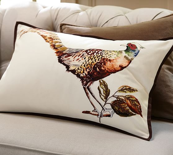 Pheasant Embroidered Lumbar Pillow Cover Pottery Barn