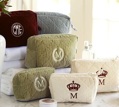 Diamond Quilted Velvet Cosmetic Bags, Set of 2 | Pottery Barn
