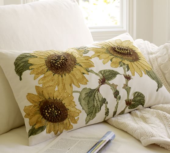 Sunflower Embroidered Lumbar Pillow Cover Pottery Barn