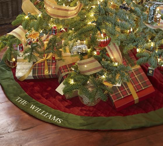 velvet tree skirt red with green cuff pottery barn velvet tree skirt red with green cuff pottery barn