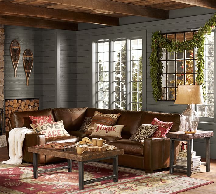 Turner Square Arm Leather 3 Piece Sectional With Corner Pottery Barn