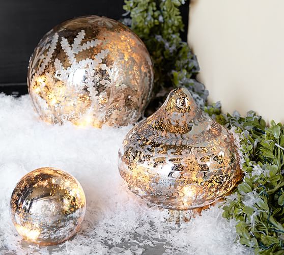 Etched Mercury Glass Ornaments Pottery Barn