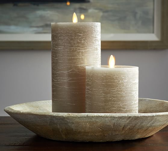 Premium Flicker Flameless Rustic Wax Pillar Candle Gray Pottery Barn
