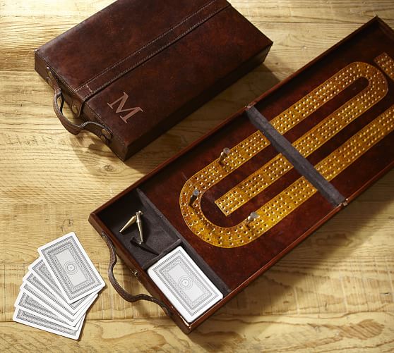 Saddle Leather Travel Cribbage Set Pottery Barn