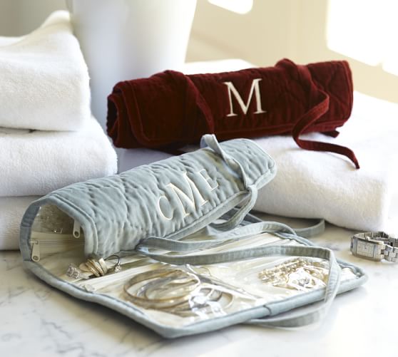 Diamond Quilted Velvet Jewelry Roll | Pottery Barn