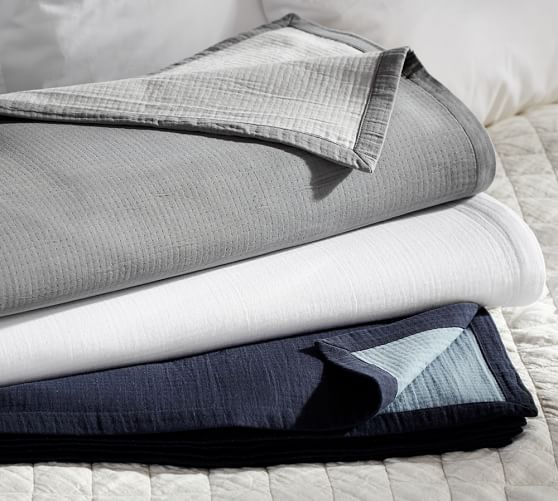 Casual Cotton Puckered Blanket & Sham Pottery Barn