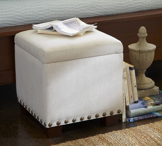 Raleigh Upholstered Storage Cube with Nailhead Pottery Barn