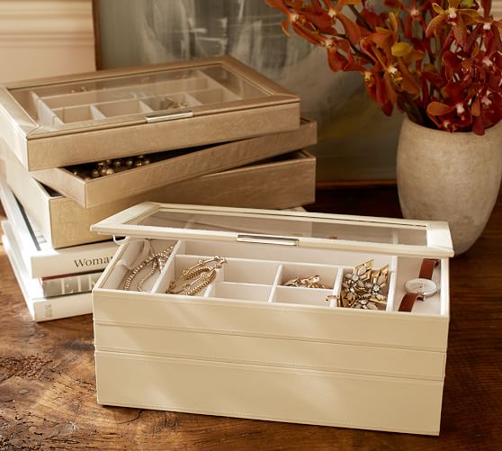 McKenna Leather Stacking Clear Top Jewelry Box Pottery Barn