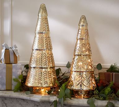 Lit Gold Etched Mercury Trees | Pottery Barn