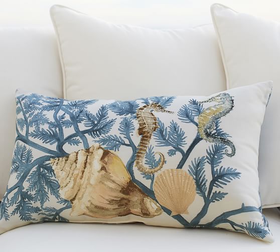 Painted Blue Coastal Indoor/Outdoor Lumbar Pillow Pottery Barn