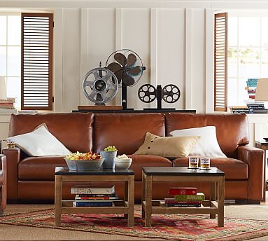 Turner Square Arm Leather Sleeper Sofa | Pottery Barn