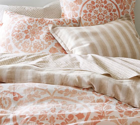 Jamie Stripe Linen/Cotton Duvet Cover & Sham, Flax Pottery Barn