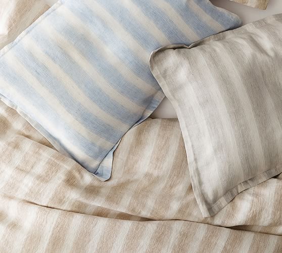 Jamie Stripe Linen/Cotton Duvet Cover & Sham, Flax Pottery Barn