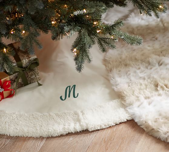 Ivory Velvet Tree Skirt with Faux Sheepskin Border Pottery Barn
