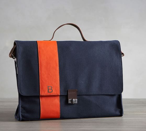 Bradley Leather & Canvas Messenger Bag Orange/Navy Pottery Barn