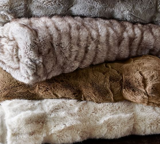 Ruched Faux Fur Throw Ivory Pottery Barn