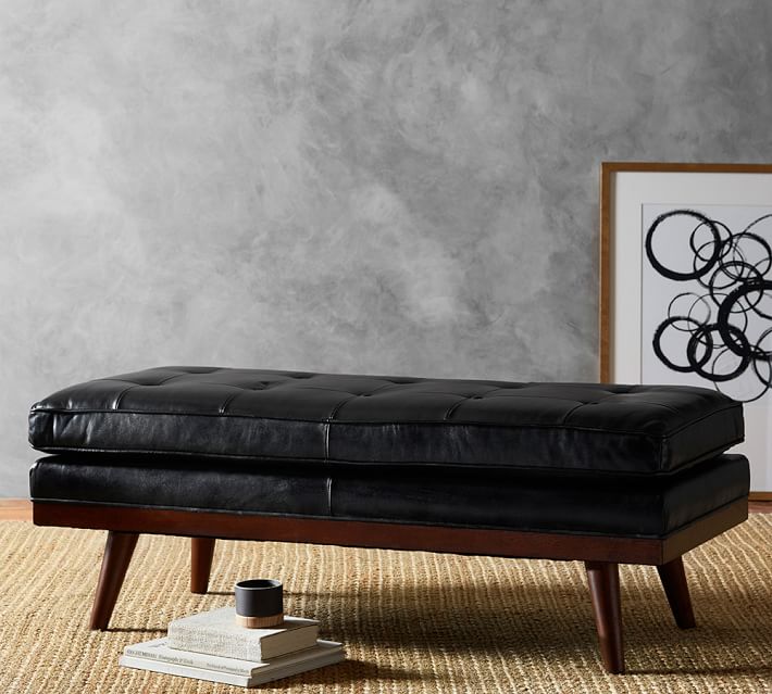 Carson Tufted Leather Ottoman Pottery Barn