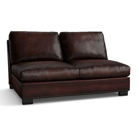 Turner Leather Armless Loveseat With Nailhead Pottery Barn
