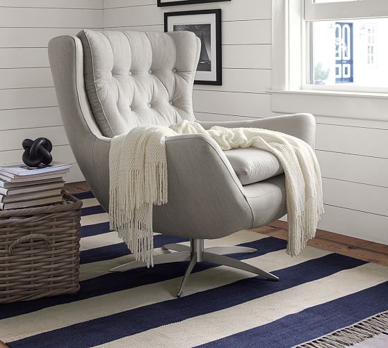 Wells Upholstered Swivel Armchair Pottery Barn