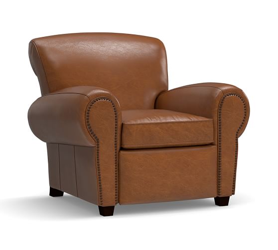 Manhattan Leather Recliner With Nailheads Pottery Barn Manhattan Leather Recliner With Nailheads