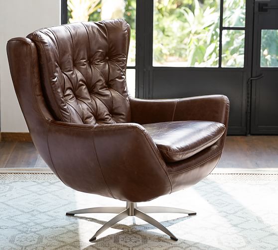 Wells Leather Swivel Armchair Pottery Barn Scroll To Next Item