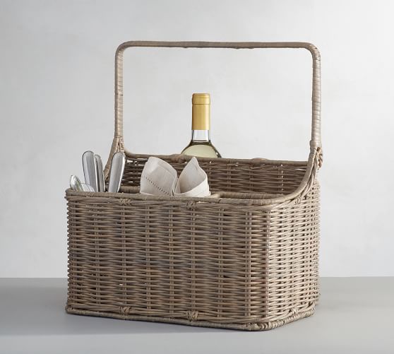 Willow Woven Picnic Caddy Gray Pottery Barn