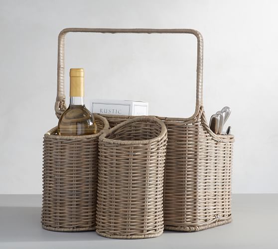 Willow Woven Picnic Caddy Gray | Pottery Barn