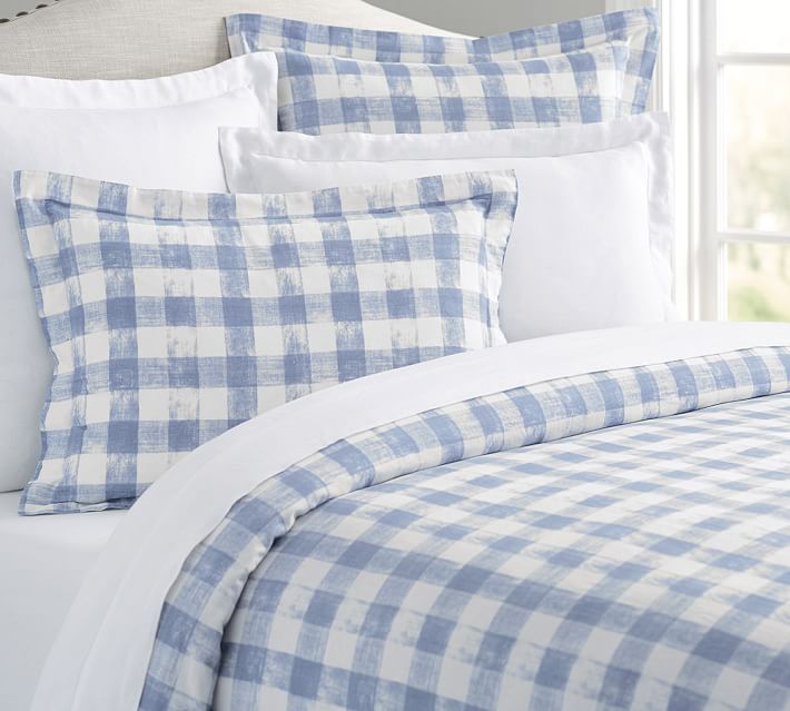 Blue Check Duvet Cover Sweetgalas Rhett Check Anic Duvet Cover Sham Gray Pottery Barn