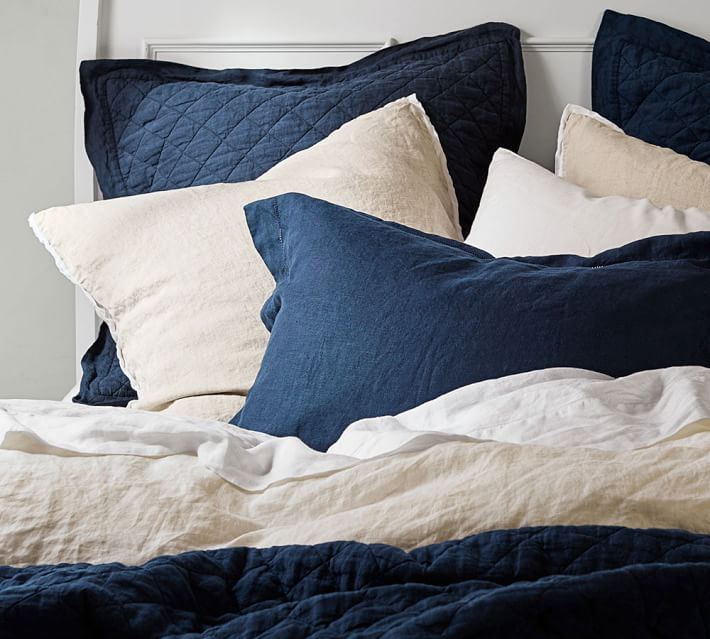 Belgian Flax Linen Duvet Cover Sham Midnight Pottery Barn