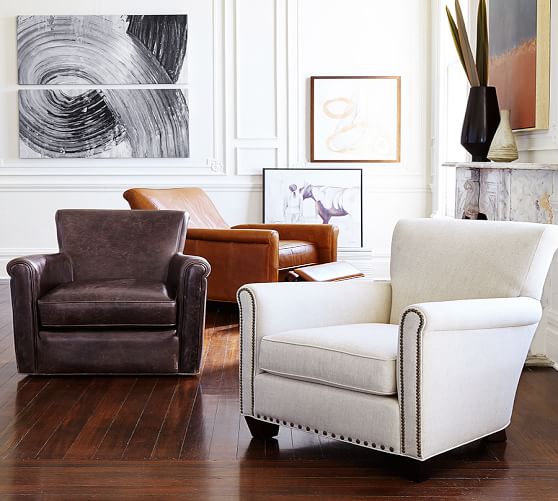 Quick Ship Irving Leather Swivel Armchair Pottery Barn