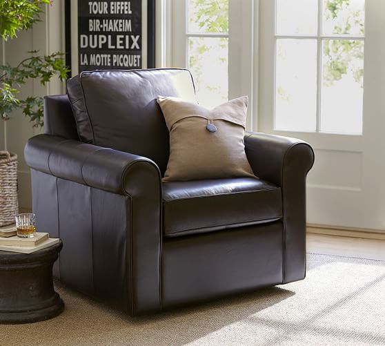 Cameron Roll Arm Leather Swivel Armchair Pottery Barn Start 360 Product Viewer
