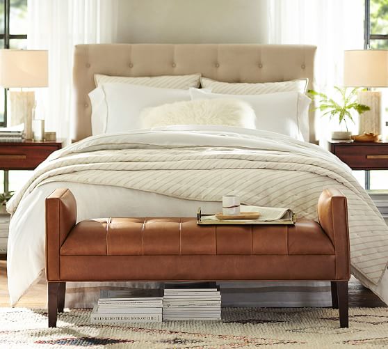 Lorraine Tufted Leather Bench Pottery Barn